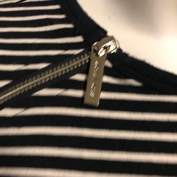 Michael Kors Striped Zipper Long Sleeve Crewneck Tee Navy Blue White S M… - Picture 13 of 15
